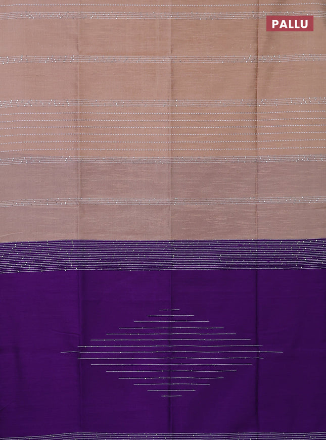 Semi dupion saree peach shade and violet with allover thread & sequin weaves and sequin work pallu