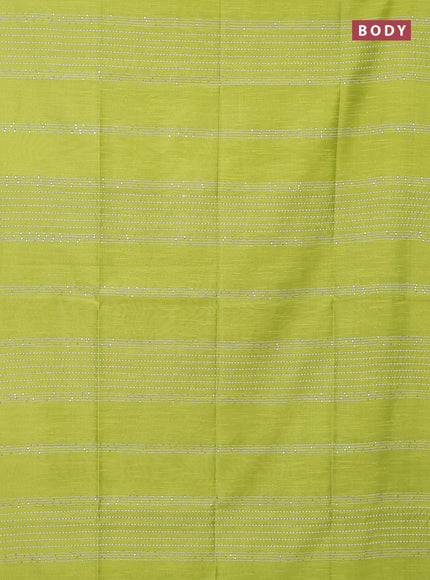 Semi dupion saree fluorescent green and black with allover thread & sequin weaves and sequin work pallu