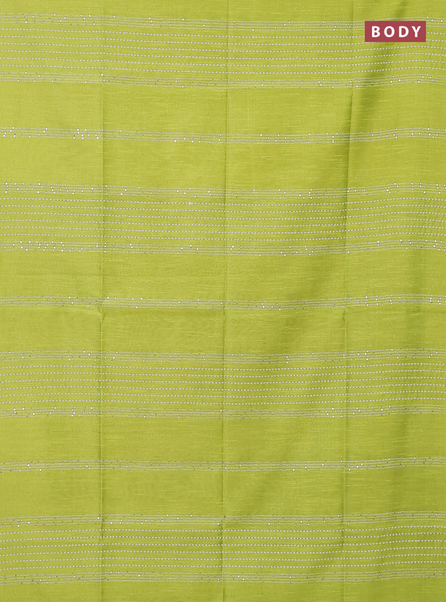 Semi dupion saree fluorescent green and black with allover thread & sequin weaves and sequin work pallu