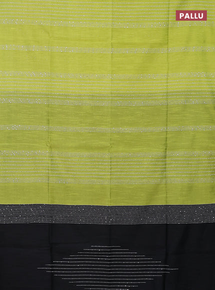 Semi dupion saree fluorescent green and black with allover thread & sequin weaves and sequin work pallu