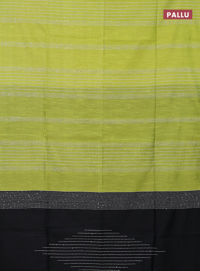 Semi dupion saree fluorescent green and black with allover thread & sequin weaves and sequin work pallu