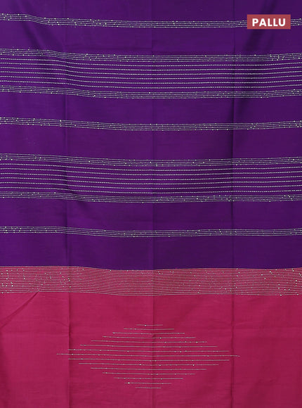 Semi dupion saree violet and pink with allover thread & sequin weaves and sequin work pallu