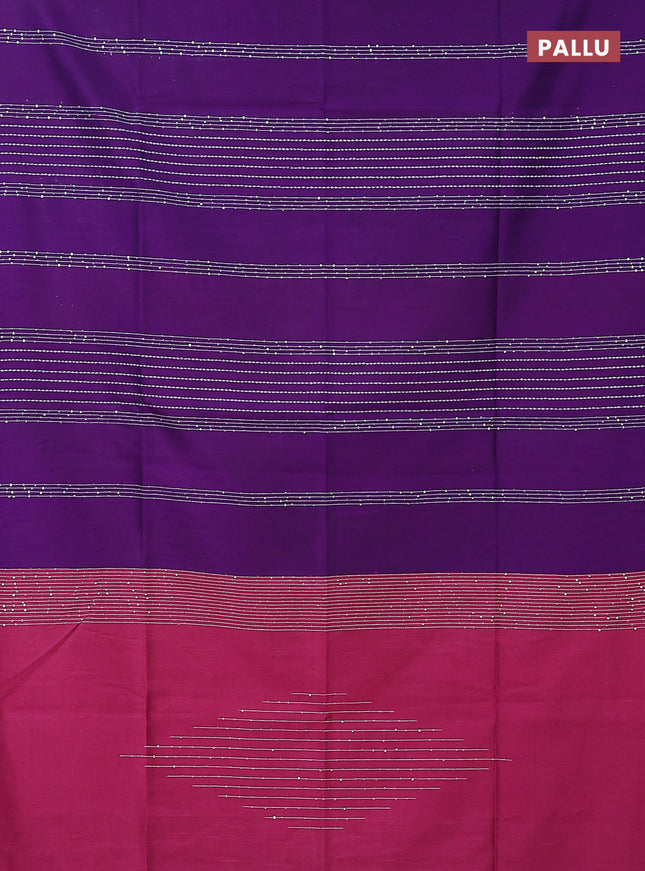 Semi dupion saree violet and pink with allover thread & sequin weaves and sequin work pallu