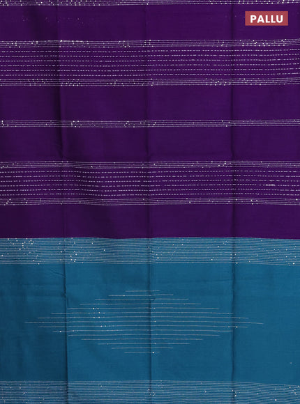 Semi dupion saree violet and teal blue with allover thread & sequin weaves and sequin work pallu