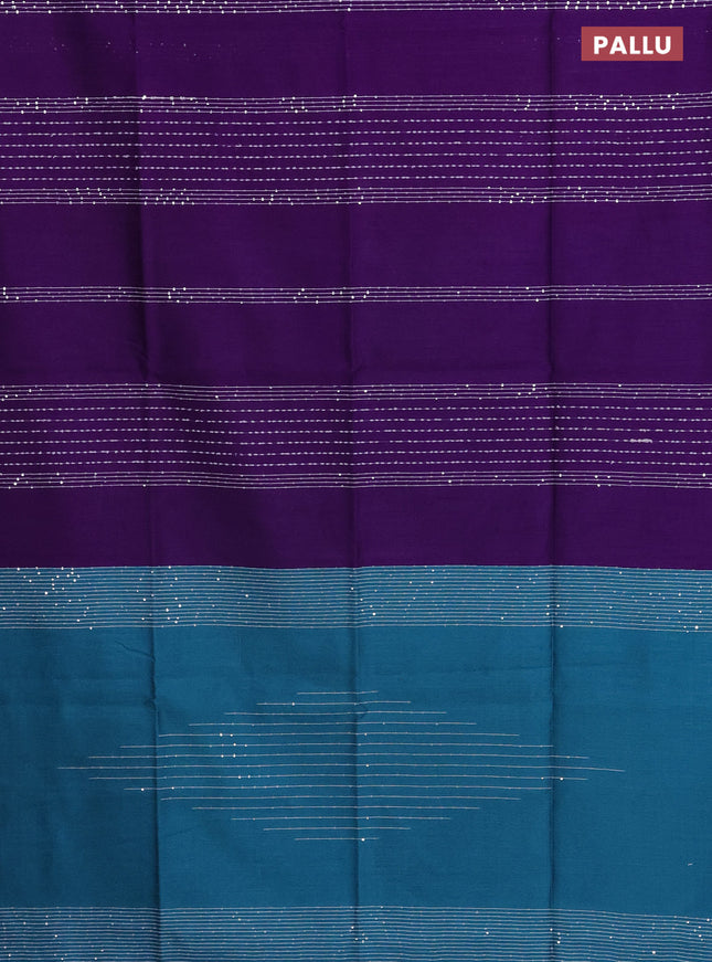 Semi dupion saree violet and teal blue with allover thread & sequin weaves and sequin work pallu