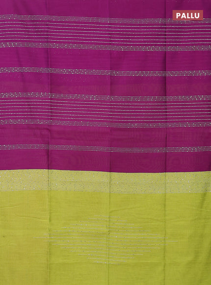 Semi dupion saree purple and fluorescent green with allover thread & sequin weaves and sequin work pallu