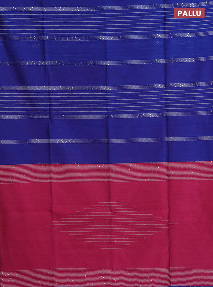 Semi dupion saree blue and magenta pink with allover thread & sequin weaves and sequin work pallu