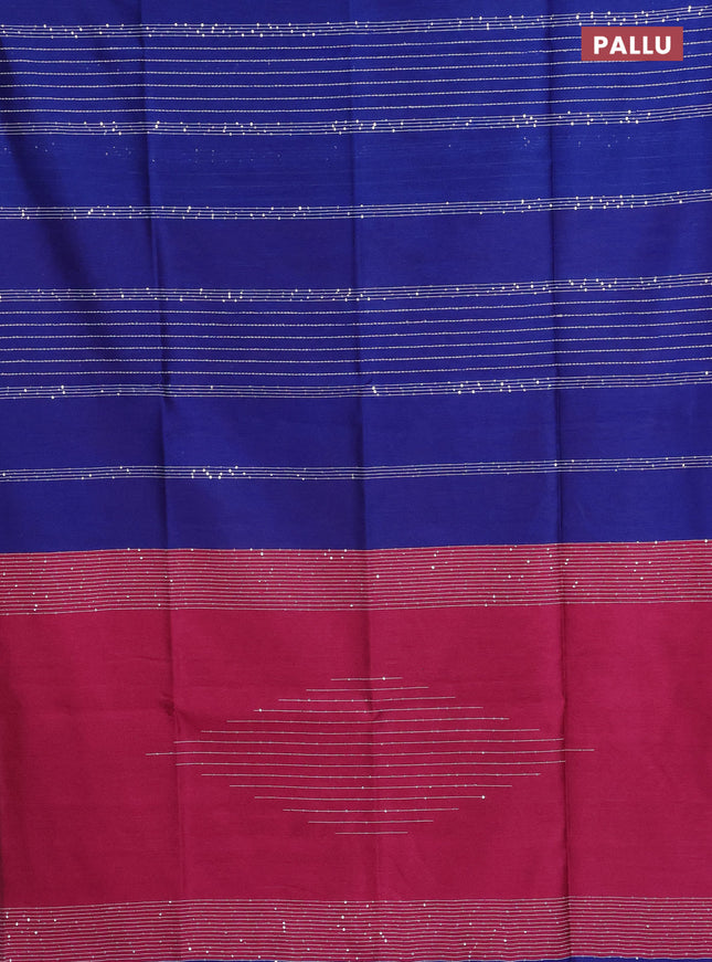 Semi dupion saree blue and magenta pink with allover thread & sequin weaves and sequin work pallu