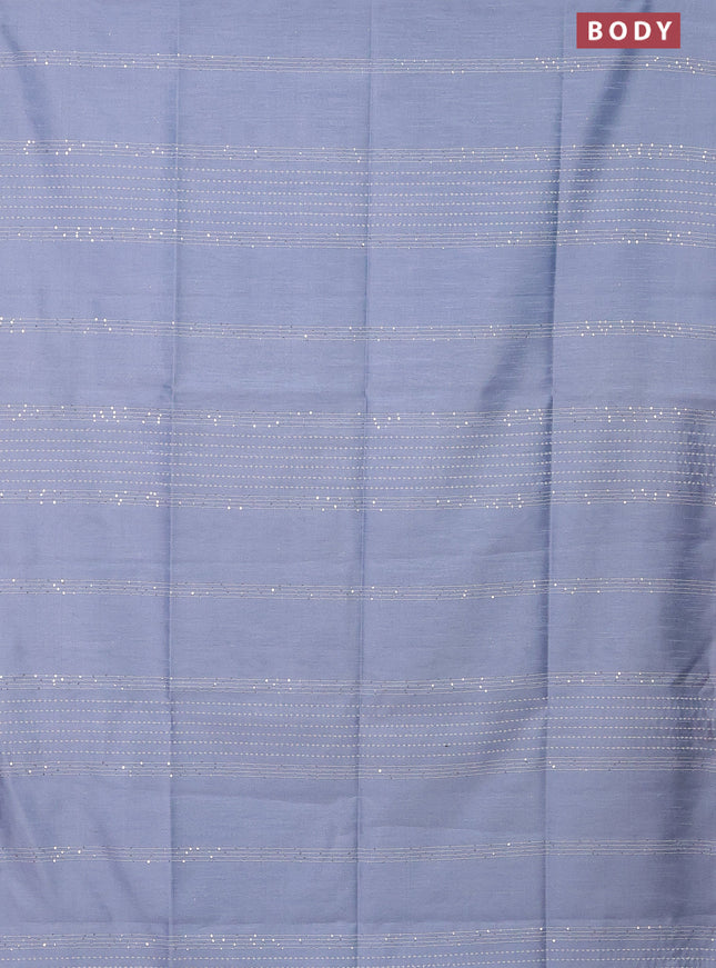 Semi dupion saree grey and blue with allover thread & sequin weaves and sequin work pallu