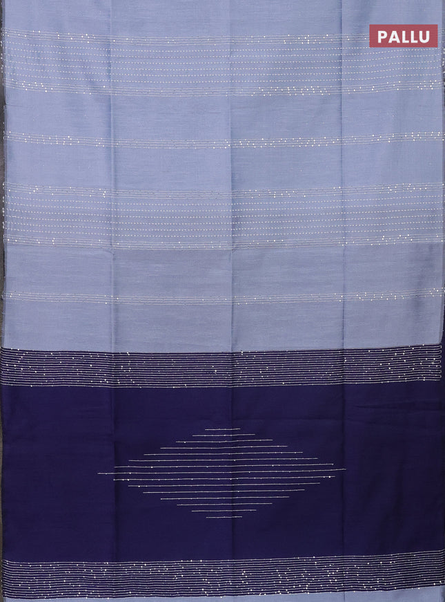 Semi dupion saree grey and blue with allover thread & sequin weaves and sequin work pallu