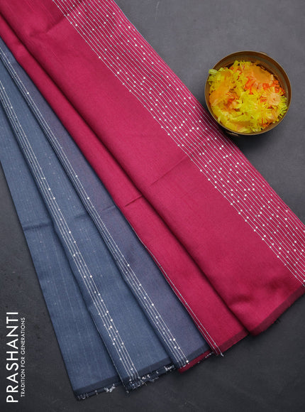 Semi dupion saree grey and pink with allover thread & sequin weaves and sequin work pallu