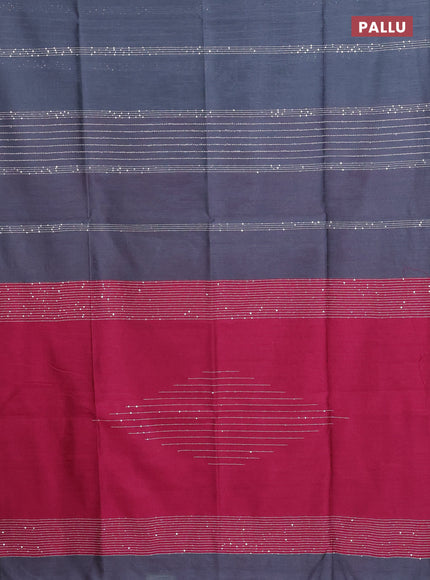 Semi dupion saree grey and pink with allover thread & sequin weaves and sequin work pallu