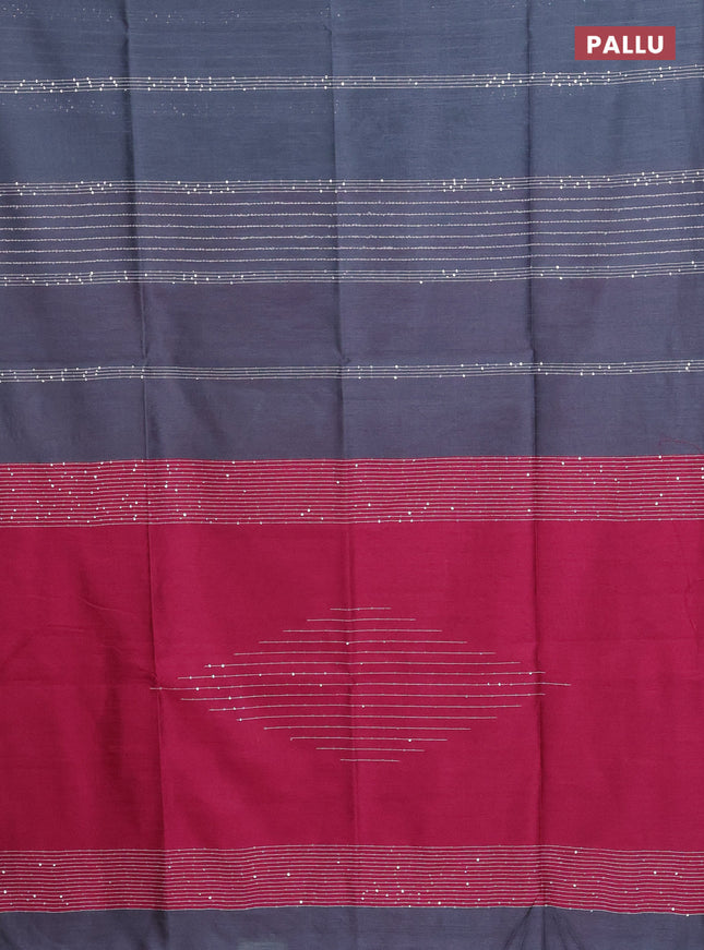 Semi dupion saree grey and pink with allover thread & sequin weaves and sequin work pallu