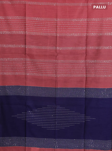 Semi dupion saree peach shade and navy blue with allover thread & sequin weaves and sequin work pallu