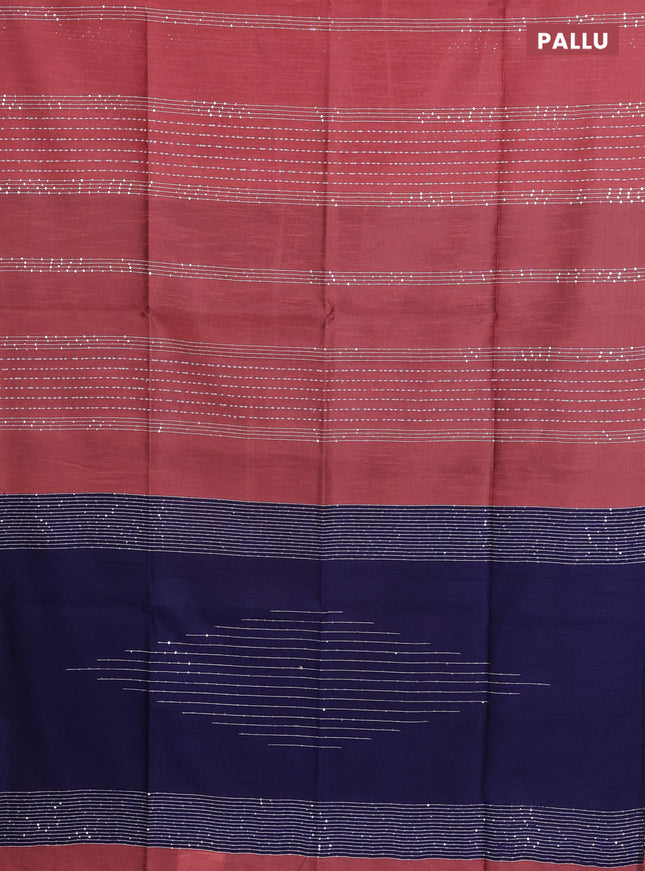 Semi dupion saree peach shade and navy blue with allover thread & sequin weaves and sequin work pallu