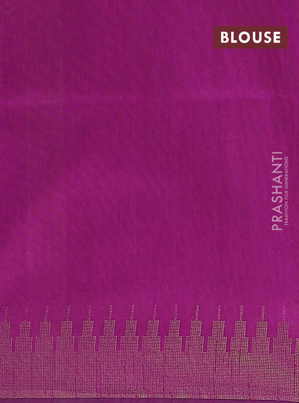 Semi dupion saree fluorescent green and purple with allover zari woven butta weaves and temple design zari woven border