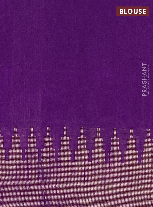 Semi dupion saree pastel grey and violet with allover zari woven butta weaves and temple design zari woven border