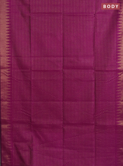 Semi dupion saree purple and lime green with allover zari woven butta weaves and temple design zari woven border