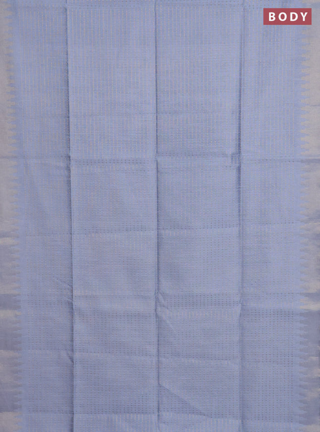 Semi dupion saree pastel blue and navy blue with allover zari woven butta weaves and temple design zari woven border