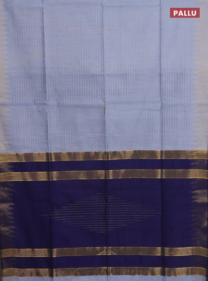 Semi dupion saree pastel blue and navy blue with allover zari woven butta weaves and temple design zari woven border