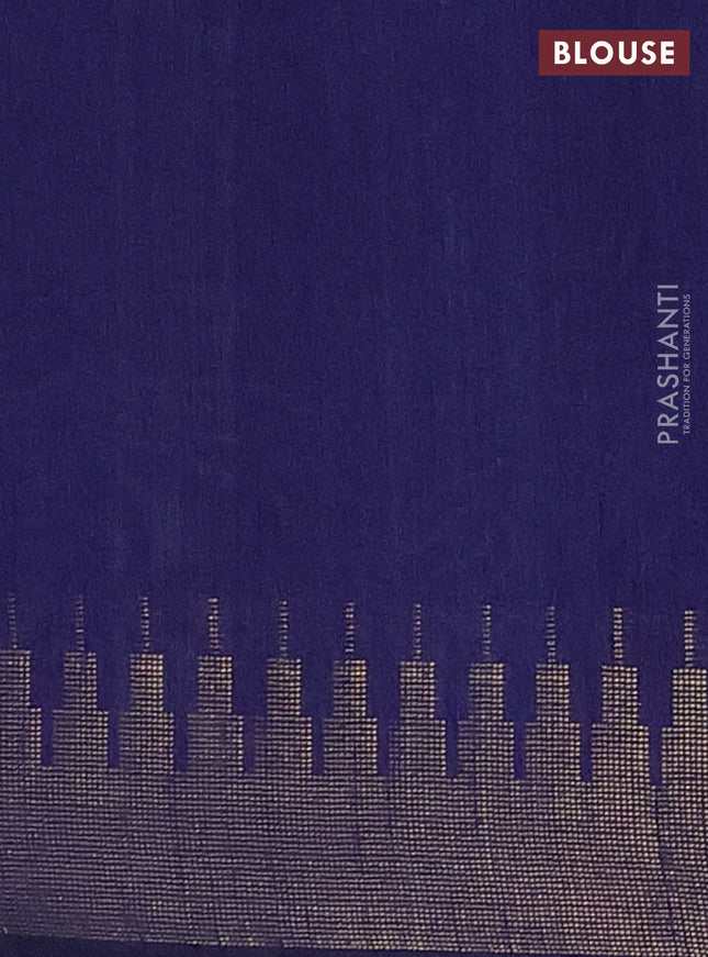 Semi dupion saree pastel blue and navy blue with allover zari woven butta weaves and temple design zari woven border