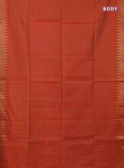 Semi dupion saree orange and purple with allover zari woven butta weaves and temple design zari woven border