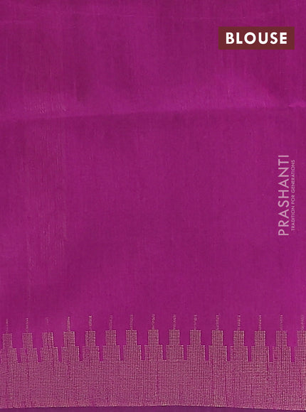 Semi dupion saree orange and purple with allover zari woven butta weaves and temple design zari woven border