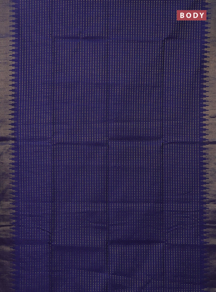 Semi dupion saree dark blue and pastel blue with allover zari woven butta weaves and temple design zari woven border