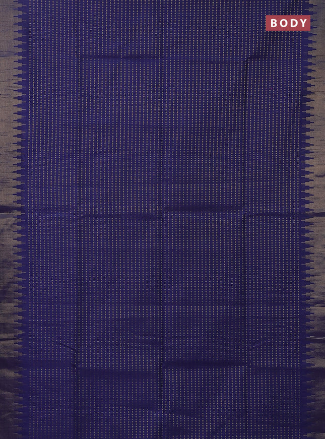 Semi dupion saree dark blue and pastel blue with allover zari woven butta weaves and temple design zari woven border