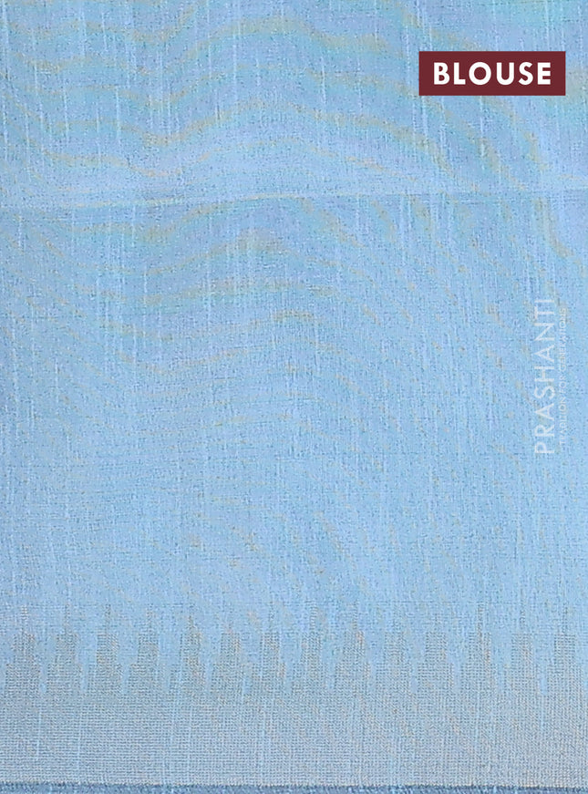 Semi dupion saree dark blue and pastel blue with allover zari woven butta weaves and temple design zari woven border