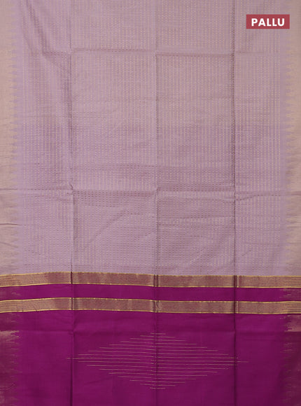 Semi dupion saree pastel pink and purple with allover zari woven butta weaves and temple design zari woven border