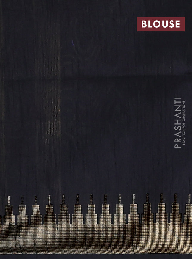 Semi dupion saree lime yellow and black with allover zari woven butta weaves and temple design zari woven border