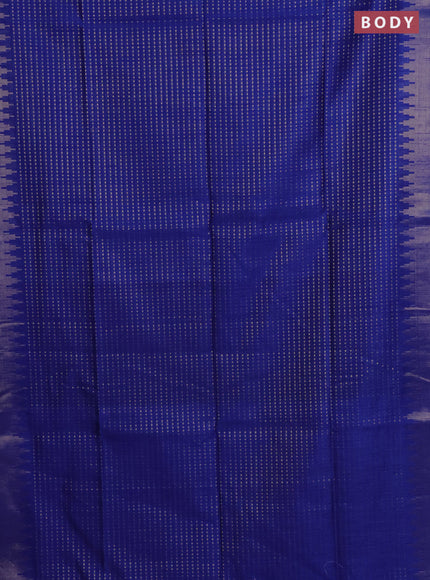 Semi dupion saree blue and magenta pink with allover zari woven butta weaves and temple design zari woven border