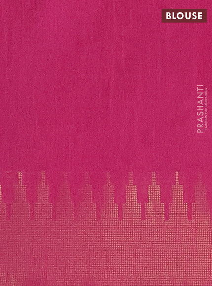 Semi dupion saree blue and magenta pink with allover zari woven butta weaves and temple design zari woven border