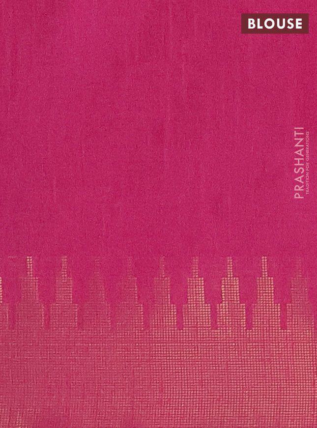 Semi dupion saree blue and magenta pink with allover zari woven butta weaves and temple design zari woven border