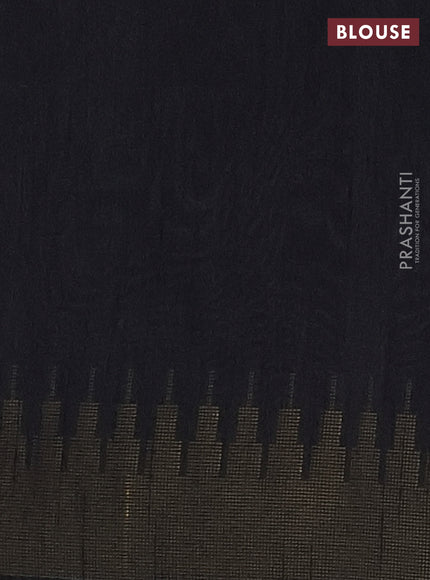 Semi dupion saree pastel blue and black with allover zari woven butta weaves and temple design zari woven border