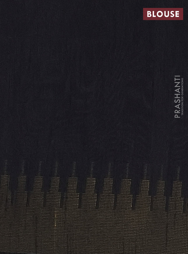 Semi dupion saree pastel blue and black with allover zari woven butta weaves and temple design zari woven border