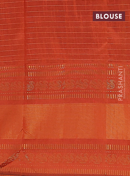 Semi dupion saree green and orange with allover zari checks & buttas and long zari woven border