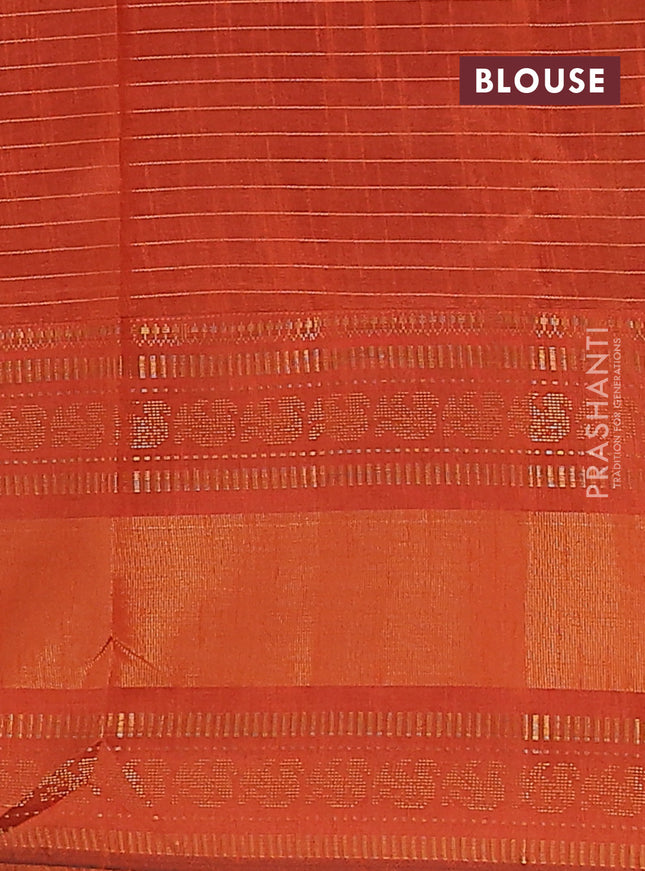 Semi dupion saree green and orange with allover zari checks & buttas and long zari woven border