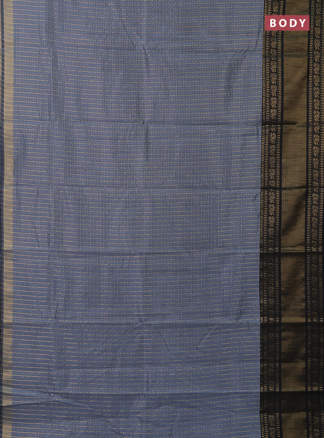 Semi dupion saree grey and black with allover zari checks & buttas and long zari woven border