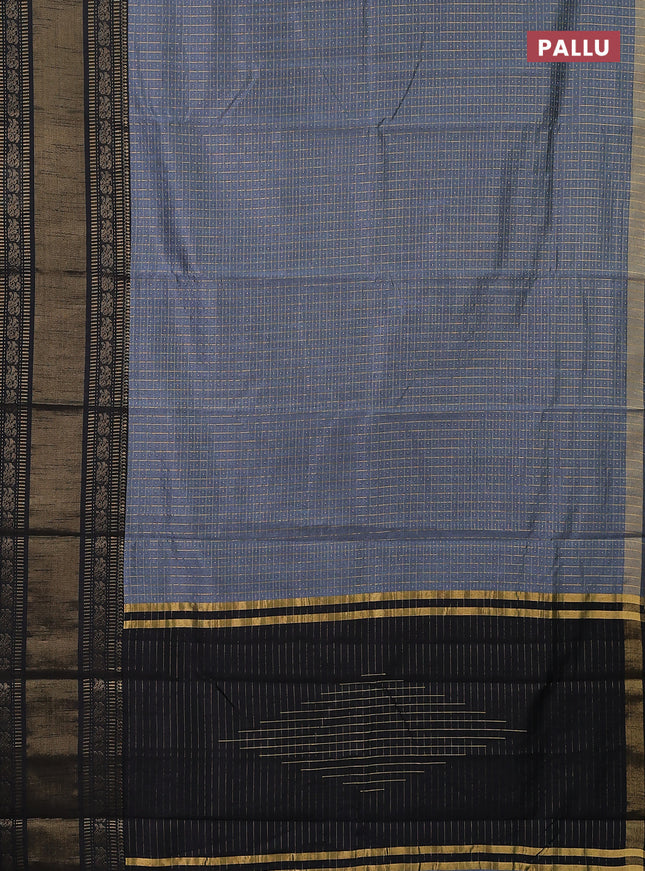 Semi dupion saree grey and black with allover zari checks & buttas and long zari woven border