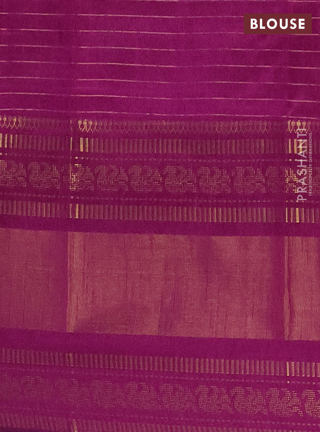 Semi dupion saree orange and purple with allover zari checks & buttas and long zari woven border