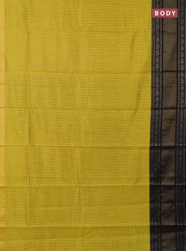 Semi dupion saree lime yellow and black with allover zari checks & buttas and long zari woven border