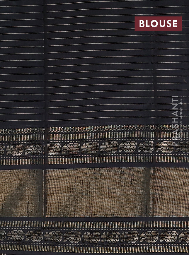 Semi dupion saree teal blue and black with allover zari checks & buttas and long zari woven border