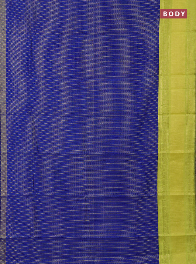 Semi dupion saree blue and fluorescent green with allover zari checks & buttas and long zari woven border