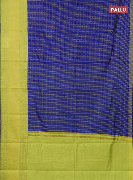 Semi dupion saree blue and fluorescent green with allover zari checks & buttas and long zari woven border