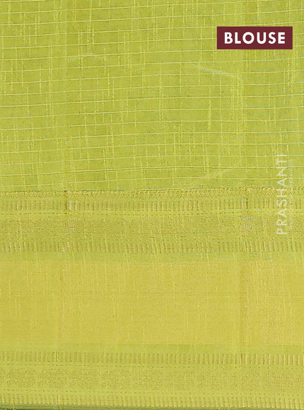 Semi dupion saree blue and fluorescent green with allover zari checks & buttas and long zari woven border