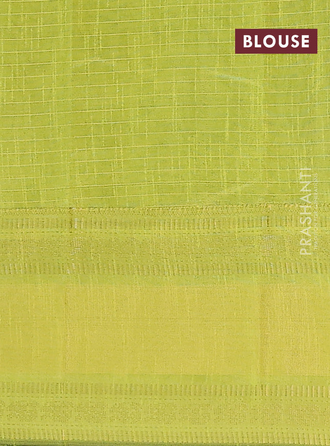 Semi dupion saree blue and fluorescent green with allover zari checks & buttas and long zari woven border