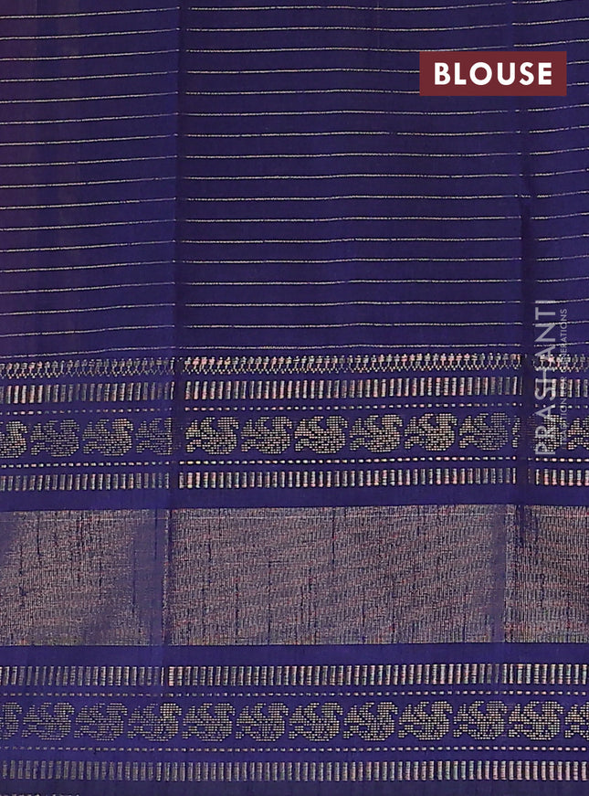 Semi dupion saree orange and navy blue with allover zari checks & buttas and long zari woven border