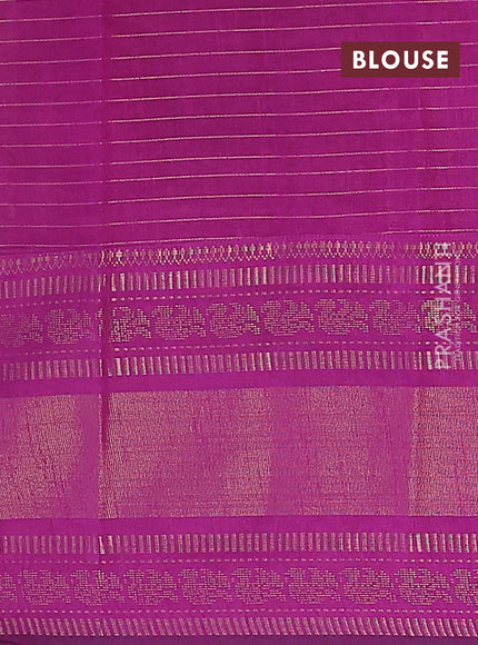 Semi dupion saree peach pink and purple with allover zari checks & buttas and long zari woven border